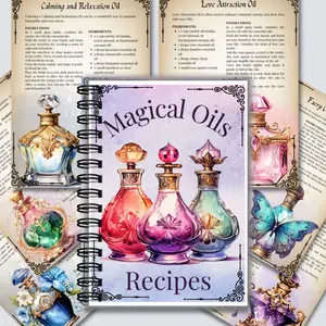1Pc 50 Magic Oil Diary - Guided Journal Magic Manual Notebook with Ritual Oil Recipes and Spell Work Pages | Book of Darkness Designed for Witch and Pagan Practices | Spiral Binding, Paper Cover, English Language