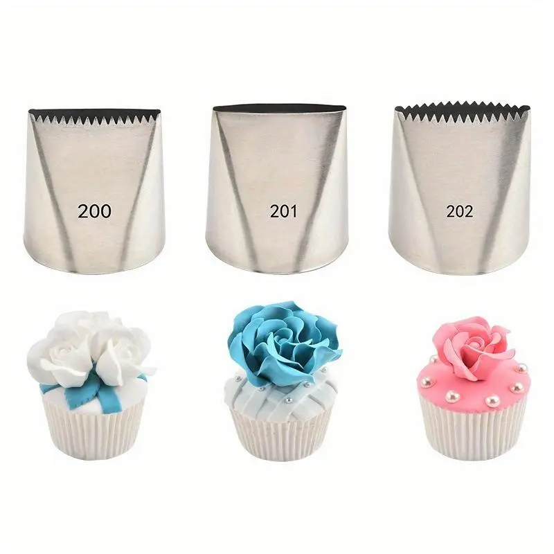 Stainless Steel Icing Piping Nozzle, 3 Counts Reusable Cake Decorating Nozzle, Cake Decorating Tool for Home Kitchen Baking House