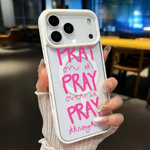 Just Pray Pattern Magnetic Phone Case foriPhone17/16/15/14/13/12/11/X/XS pro max plusSamsungS22/S23/S24/S25FE PLUS ULTRANon-Yellowing Clear Crystal Drop-proof Slim Silicone Shockproof Transparent Acrylic Cover Supports Wireless Charging