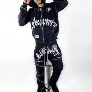 American Hip Hop Personality High Sense Cross-Border Gothic Printing Hoodie  Brand Loose Men's And Women's Sweater Set