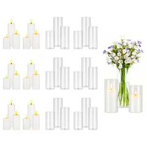 VEVOR Pillar Candles and Glass Vases Set 36 Pcs, Clear Cylinder Hurricane Candle Holders for Wedding Centerpieces, Tall Vase for Table Decor, Wedding Party, Thanksgiving, White (2.56x 4.7, 5.9, 7.9)