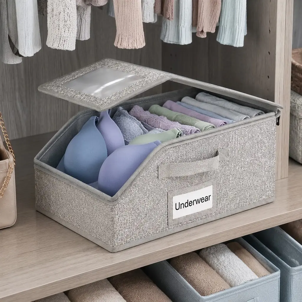 Lingerie Storage Organizers – Zipper Storage Containers, Easy-to-Open Storage Boxes, Compact for Bras/Socks, Intimate Apparel Holder for Home/Luggage, Compact Reusable Storage Boxes, Space-Saving Home Essential
