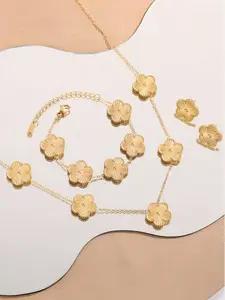 Flower Design Jewelry Set, Elegant Necklace & Bracelet & Earrings for Party, Daily Decor, Trendy All-match & Exquisite Jewelry for Birthday Gift