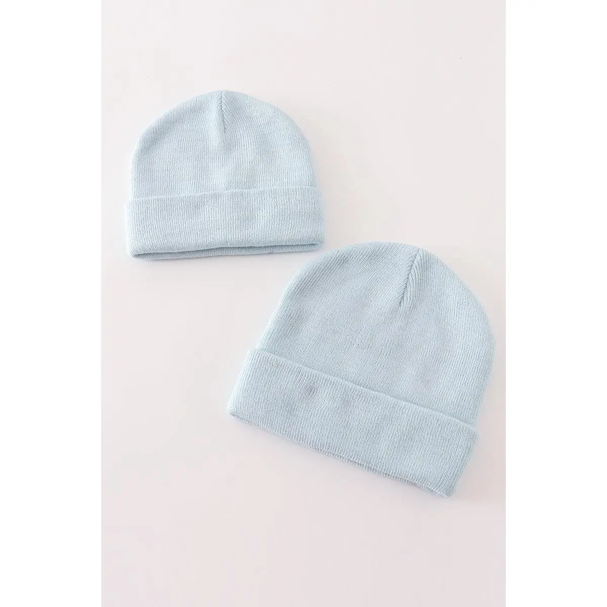 Blue ribbed basic knit beanie hat