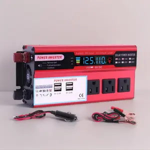 Car Power Inverter - DC12V to AC110V Vehicle Voltage Converter with 4 USB Ports, LCD Display, Solar Compatibility