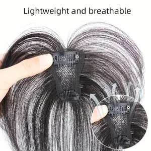 Women's Lightweight BreathTopper Hairpiece - Natural-Looking Straight Gray/White Hair to Thicken & Cover Bald Spots, Clip-On/AdjustStrap, Real Human Hair for Volume & Confidence, No Maintenance Required (Suitfor All Light Beige Tones)