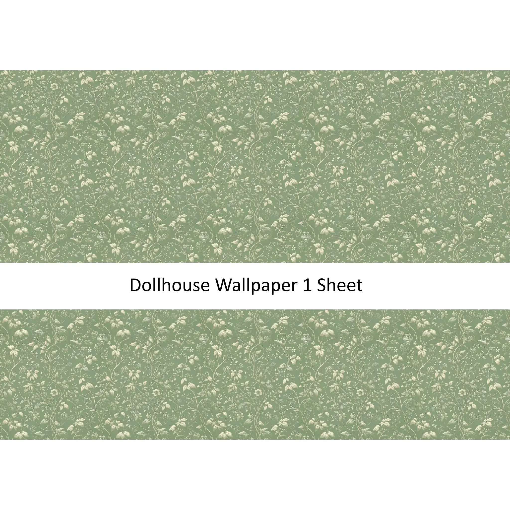 Dollhouse Wallpaper Sage Green Vines Flowers 1:12 Scale MiniatureCrush