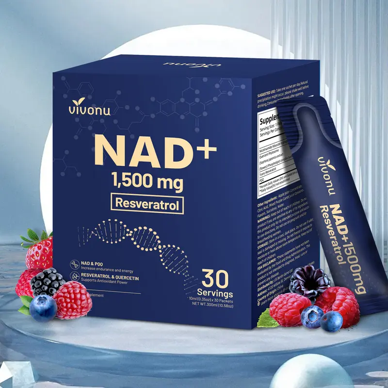 VIVONU Vivonu NAD+ 1500mg Nicotinamide Riboside Resveratrol & PQQ for Anti-Aging Energy Focus 30 Packets Box Dietary Supplement