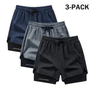3-Pack Unisex Quick-Dry 2-in-1 Sports Shorts, Double-Layer Running Shorts with Pockets, Suitable for Fitness, Workouts, Training, Basketball, and Everyday Wear