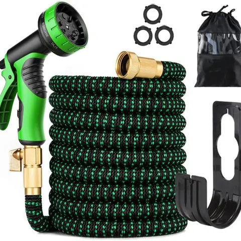 Expandable Water Hose Set - Garden Watering Hose with 25/50/75/100FT Lengths, 3/4"/1/2" Swap Connectors, 2x Brass Fittings, 2500D Braided Layer, 4-Layer Latex Core, Nozzle, Storage Bag, Coil Shape for Car Wash & Adjustable Watering Equipment