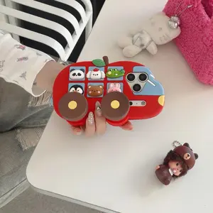 New Cartoon Animal Red Car Phone Case For iPhone 17 16 15 14 Pro Max Cute Stand Protective Case