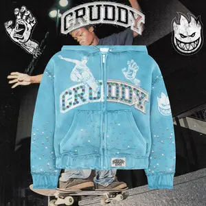 Sk8 Rhinestone Hoodie (Sky Blue)