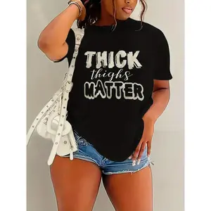 Letter-printed short-sleeved T-shirt, casual crew-neck top for spring and summer women's wear