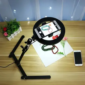 360° Rotating Desktop Phone Stand with LED Fill Light, Overhead Shooting Phone Mount for Nail Art, Food Photography, Handmade Crafts, Painting, Selfies, Vlog Recording, Live Streaming, Video Making, Universal Multi-Scene Desk Phone Holder