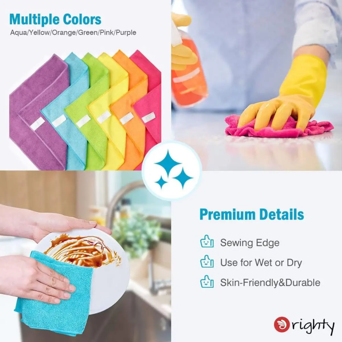 12 pack Microfiber Cleaning Cloths, Pack of 12, Highly Absorbent Cleaning Supplies, Lint Free Cloths for Multiple-use, Powerful Dust Removal Cleaning Rags for House, Kitchen, Car Care(12x12 inch)