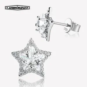[LUMI12] Sterling Silver Star-Shaped Stud Earrings, VVS1 Clarity & D Color, Jewelry Box Packed, Ideal Gift, Birthday Gift