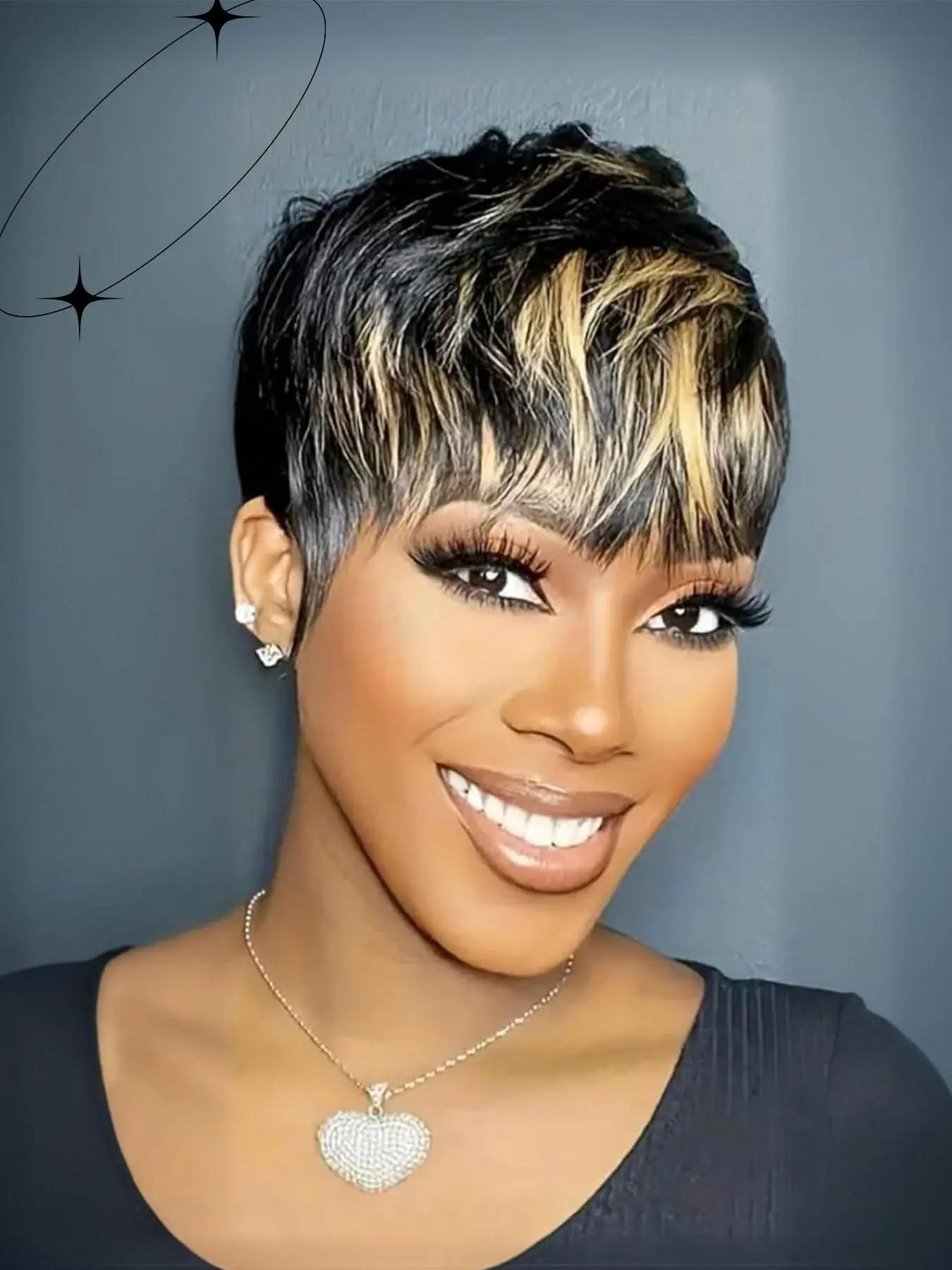 7.5-Inch Short Pixie Cut Wigs for Black Women, Gorgeous Fluffy Wigs with Bangs, Synthetic Wigs for Parties and Daily Use, Fashion Fluffy Wigs