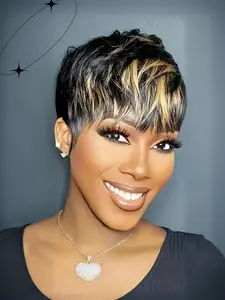 12 Inch Short Pixie Cut Wigs for Black Women, Gorgeous Fluffy Wigs with Bangs, Synthetic Wigs for Party, Daily Use, Black Woman Wigs