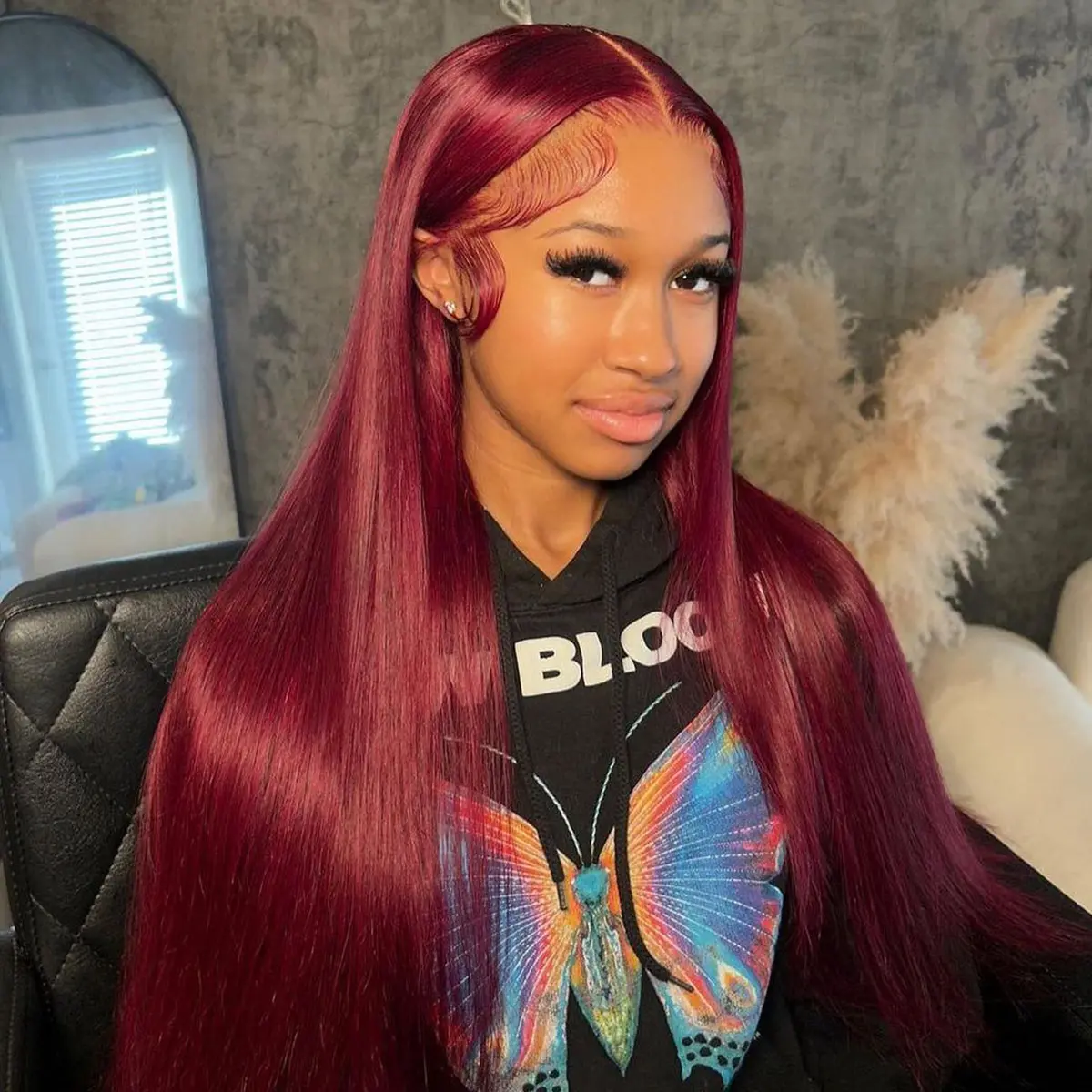 OQ HAIR 26 Inch 99j Burgundy Glueless Wigs Human Hair Red Burgundy Wig 180% Density 7x5 Straight Lace Front Wigs Pre Plucked for Women OQ HAIR 26 Inch 99j Burgundy Glueless Wigs Human Hair Red Burgundy Wig 180% Density 7x5 Straight Lace Front Wigs Pre Plucked for Women