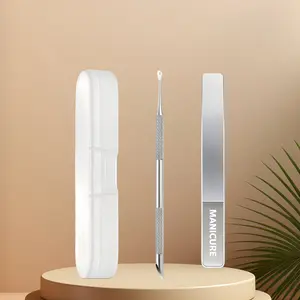 3pcs Manicure Tool Set, Glass Nail File + Cuticle Pusher with Storage Case, Professional Nail Care Kit for Home, Salon & Travel