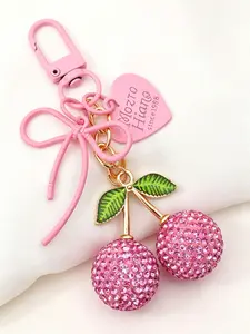 Bag Charm Diamond And Pink Cherry Keychain Love Bow Multi-Pendant Pendant High Quality, Not Easy To Drop Diamonds Sweet Cool Girly Style Delicate And Gentle For Bag Keys Friend Gifts Holiday Gifts Keychain For Bags