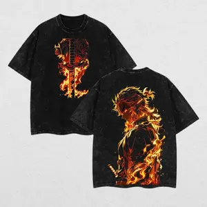 valentine shirts Kyojuro Rengoku Demon Slayer Oversized Washed Tee – Flame Hashira