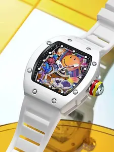 A men's 2025 trendy explosive smiling face hollowed out wine barrel shaped trendy sports luminous waterproof quartz watch