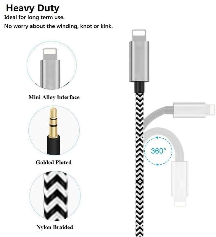 iPhone Aux Cord for Car, [Apple MFi Certified] Lightning to 3.5 mm Aux Audio Nylon Braided Cable for Car Home Stereo Speaker Headphone Compatible with iPhone 14 13 12 11 Pro Max XS XR X 8 iPad, Silver