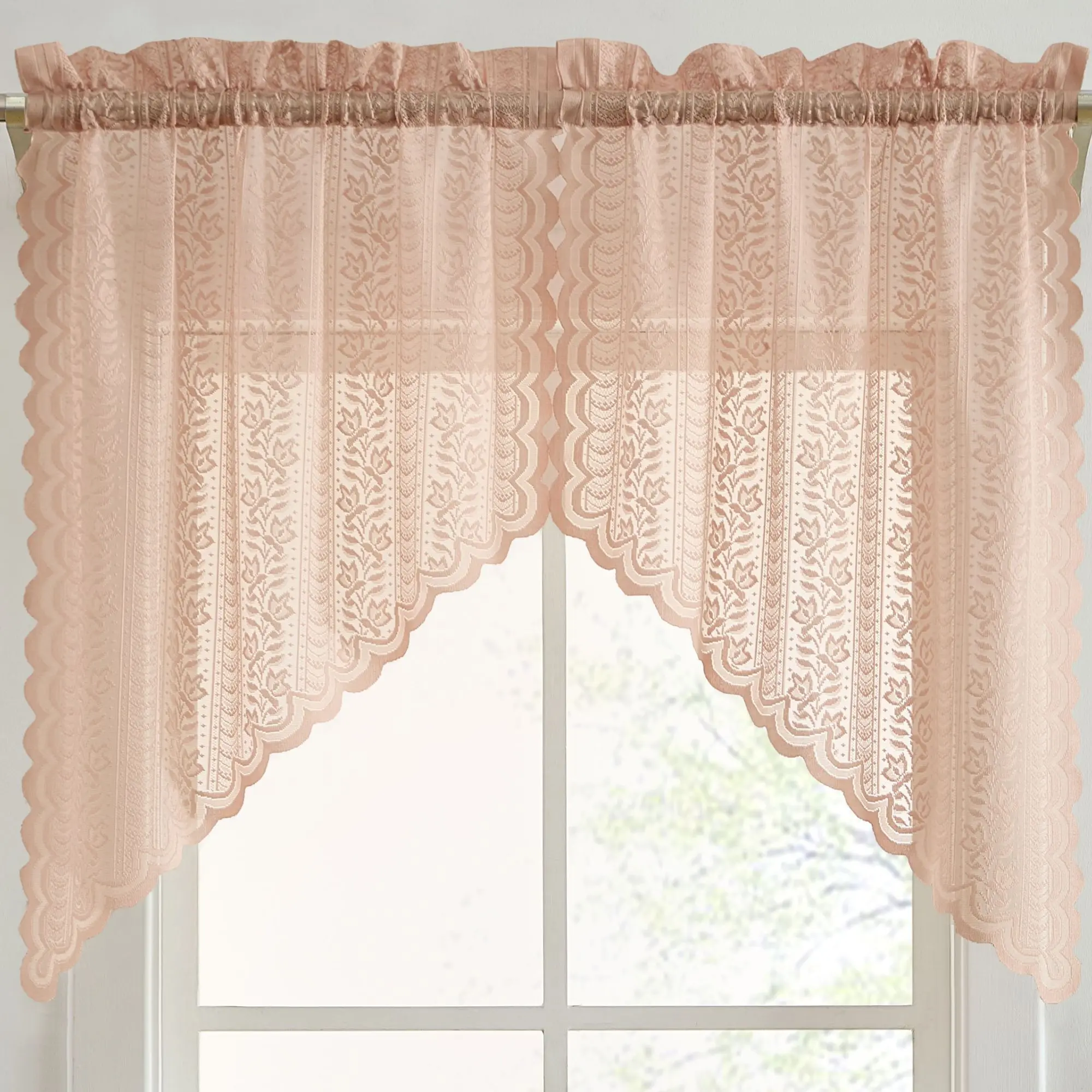 HLC.ME Sophia Floral Rod Pocket Lace Swags - Set of 2 - Light Romantic Airy Window Treatment Sheer Curtains for Home Decor