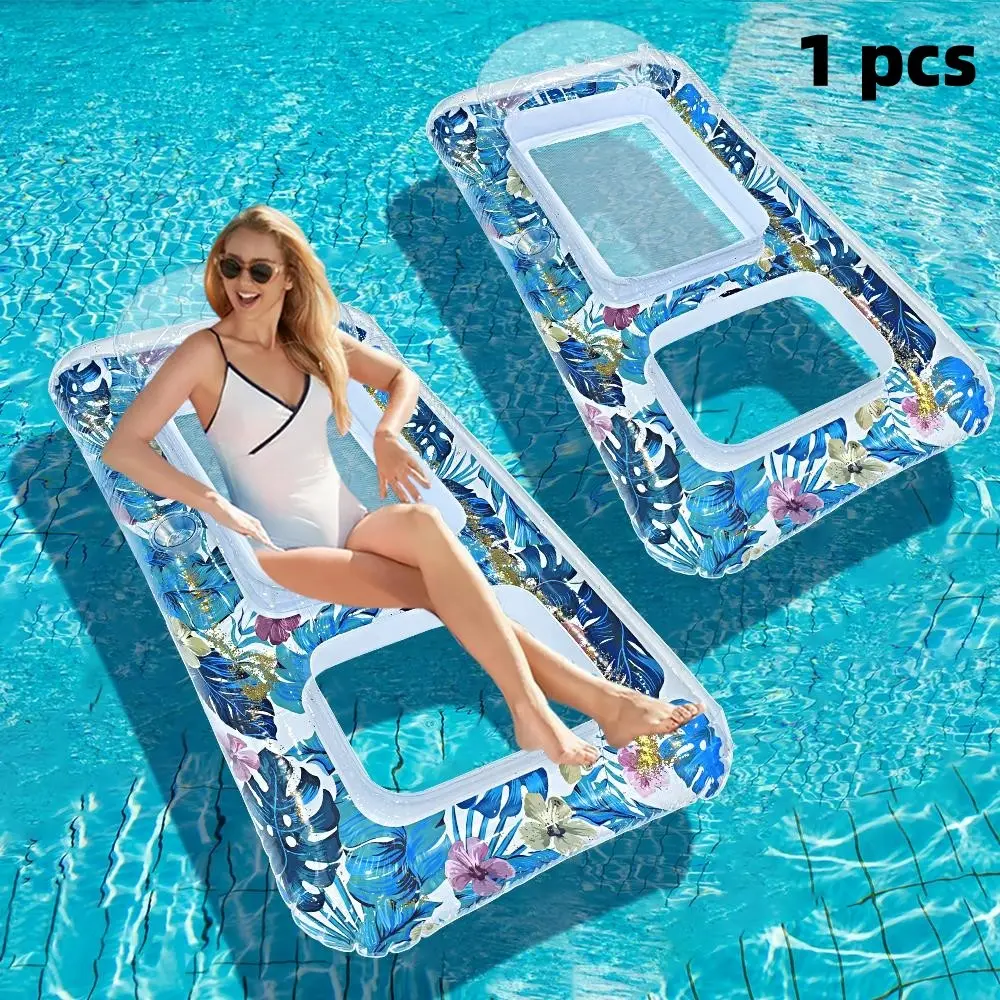 Leaf Lounger Floating Bed with Backrest, Simple Tropical Leaf Pattern Water Float, Perfect for Beach Vacation Pool Party Water Park, Inflatable Pool Lounge Swimming Pool