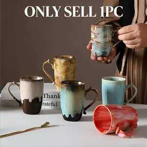 Artistic Blue- Gradient Mug, Coffee, Unique Ceramic Handle, Irregular Shape, Medium Temperature Kiln-Changed, Handcrafted Art Cup