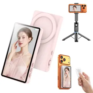 Vamvo Vlog Selfie Monitor Screen for iPhone, Magnetic Back Camera Monitor with Remote Control, 4K/1080P Wireless Screen Mirroring for Content Creator & TikTok, Compatible with iPhone & Android, Pink