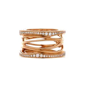 Pre-owned Bvlgari B.Zero1 Design Legend Zaha Hadid Four Band Ring 18K Rose Gold with Diamonds by Rebag