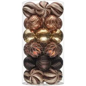 Christmas Ball Ornaments, 30-Piece Shatterproof Tree Decoration Set Hanging bulb ornaments with strings Ideal for holiday home party decorations Diameter: 2.36 inches / 60 mm Brown-gold color