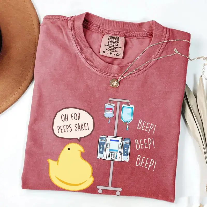 Comfort Colors Funny Nurse Easter T-Shirt, Peep Nursing Easter Shirt, IV Pump Tshirt, Med Surg ICU Peds Picu Nurse Spring Tee, Comfort Colors Shirt