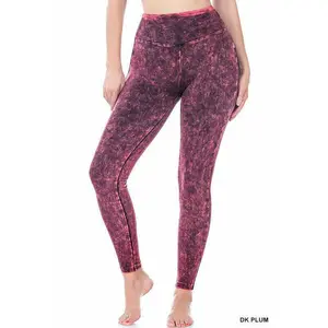 ZENANA  MINERAL WASHED WIDE WAISTBAND YOGA LEGGINGS