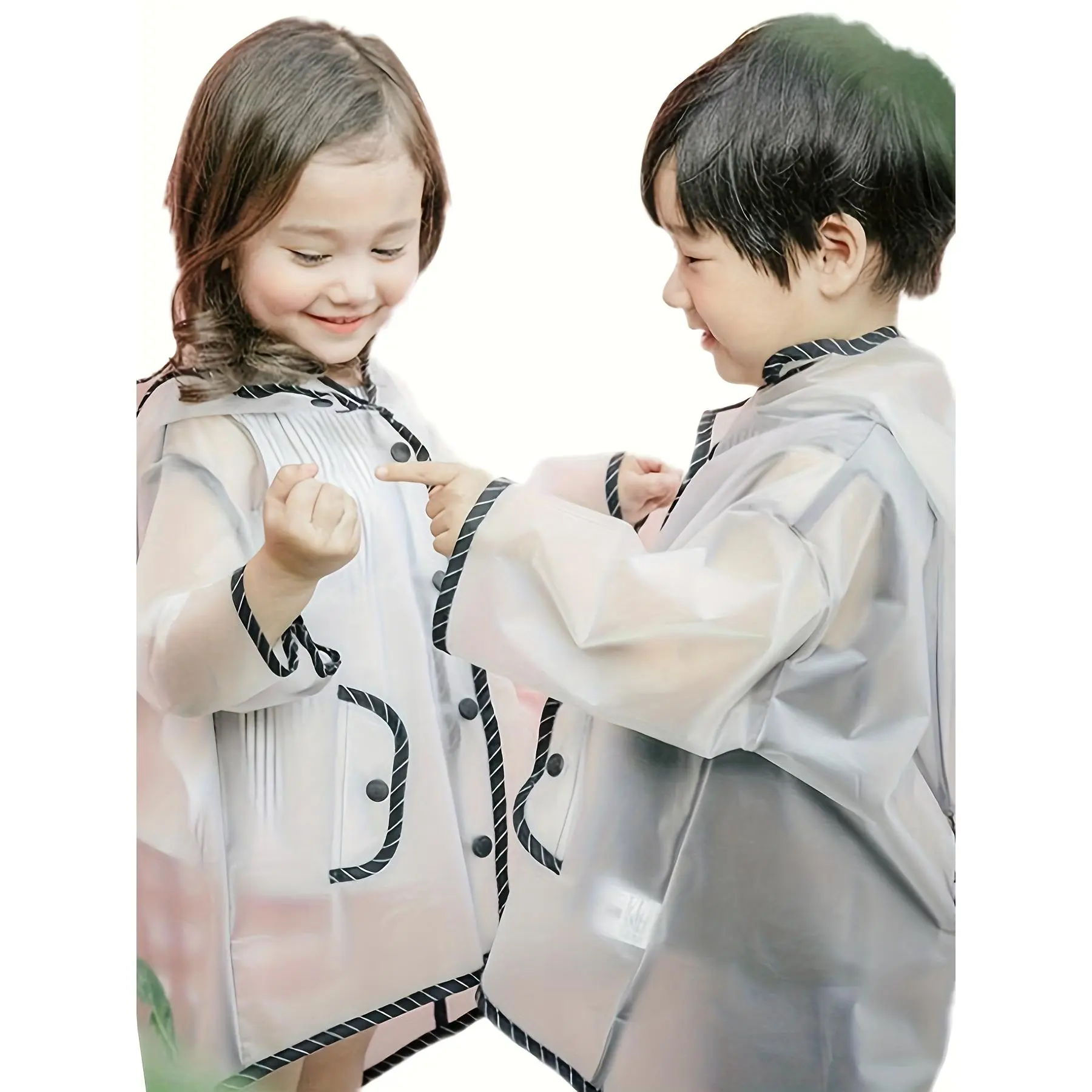Kids' Transparent Raincoat with Hood - All-Season High Quality Jacket, Front Button Closure, Easy-Clean Non-Stretch Fabric for Boys & Girls - School, Playdates, Outdoor Activities - Clear Rain Coat for Visibility, School Rainwear, Hooded Rainwear