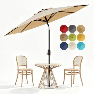 Garvee 9/10FT Outdoor Patio Market Umbrella, Multi-use Table & Yard Umbrella designed with 8 sturdy ribs, equipped with convenient push button tilt and crank lift for easy adjustment, ideal outdoor shade for daily use