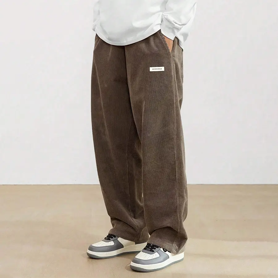 One piece men's autumn and winter corduroy straight tube loose casual versatile wide leg sports long pants