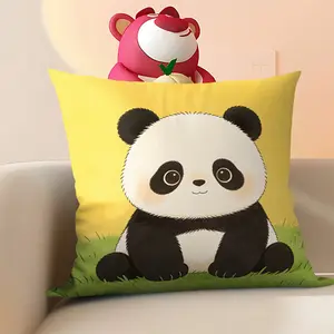 1 Soft, Adorable, and Therapeutic Panda-themed Bedroom and Living Room Sofa Cushion with Bright Color Prints, High Elasticity, Breathability, and Resistance to Deformation Decorative Pillowcase