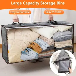 90L Under Bed Storage Bins 4-Pack Grey Home Organizers with Visible Transparent Lids for Clothes, Shoes