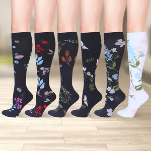 3 Pairs Compression Socks for Men & Women - Moisture-Wicking Elastic Calf Socks with Flower/Butterfly Patterns, Breathable Socks for Sports, Daily Wear & Travel