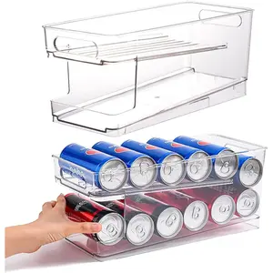 ANSQU Refrigerator Organizer Bins Can Dispenser Storage 2-layer Automatic Rolling Beverage Soda Can Storage Box for Fridge BPA Free PET Plastic Clear Material Non-slip Design  Christmas Gift Set Stock Up