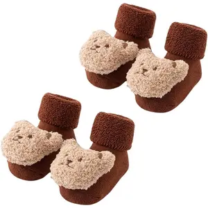 2 Pack Baby Fuzzy Socks Newborn Slippers Floor Anti-Slip Socks Toddler Warm Cotton Soft Winter Thickened Plh