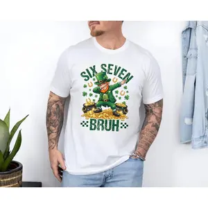 Six Seven Bruh 67 Meme St Patricks Day T-Shirt, Funny 6 7 Irish Shamrock,Ship within 24 hours