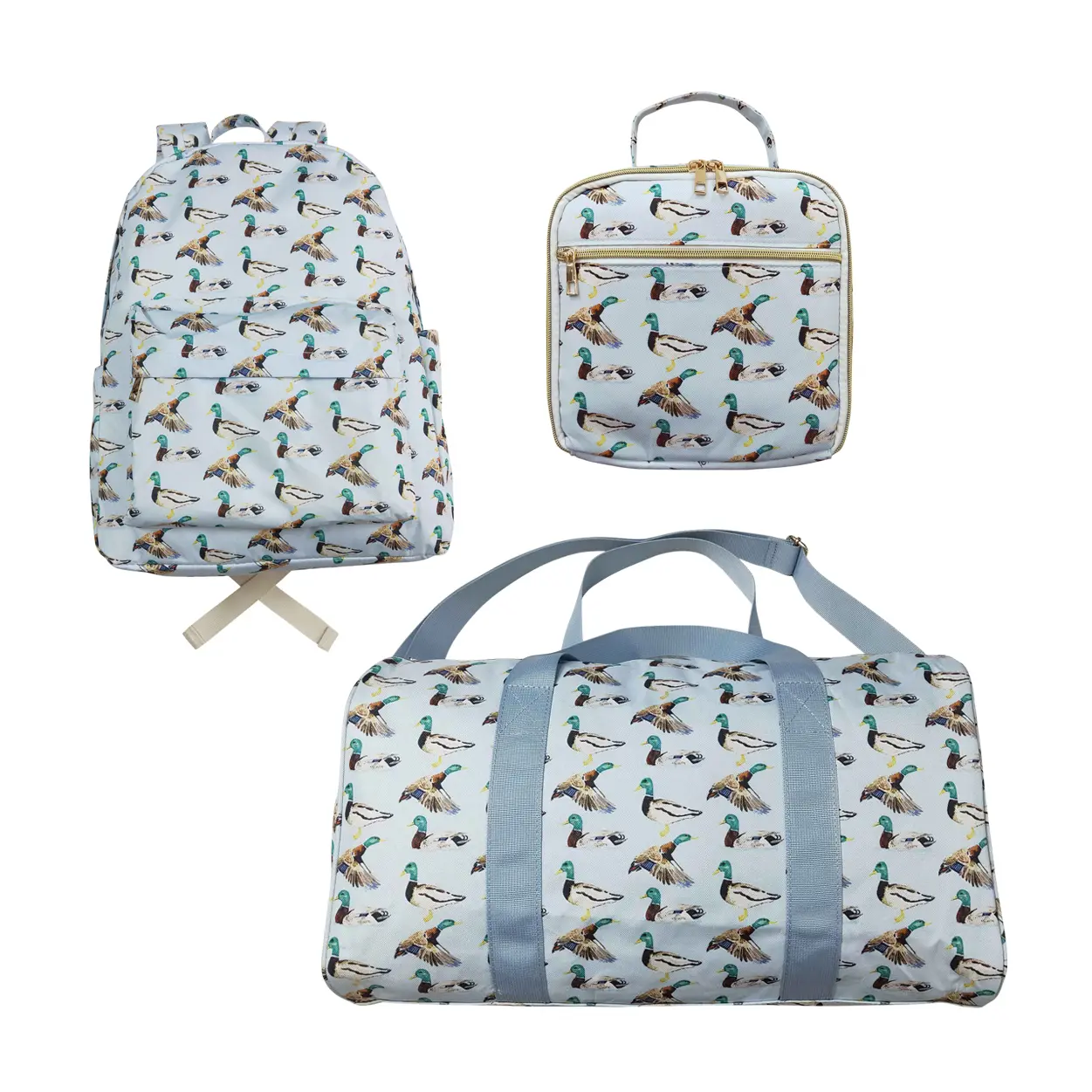 Stylish Simple Duck-Adorned Blue Travel Backpack and Duffel Bag, Lightweight Portable Travel Accessory, Luggage Storage Transportation Bag, Kids Bag Edition