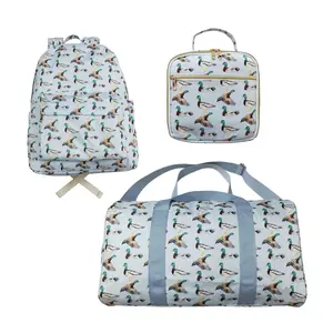 BA0277--Stylish Simplicity: Duck - Adorned Blue Backpack and Duffel Bag