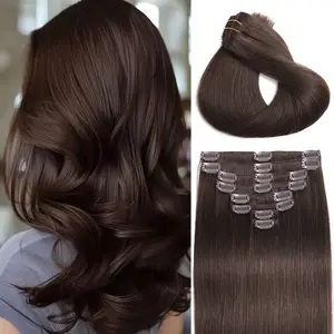 Clip In Hair Extensions Real Human Hair For Women Seamless Invisible Dark Brown Natural 8Pcs Double Weft 16 Inch 120g
