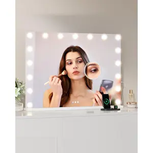 Vanity Mirror with Lights, 32" x 24" Large Lighted Makeup Mirror, Smart Touch Control, 3 Color Lighting Modes, Dimmable LED Bulbs, Lighted Tabletop Vanity Mirror for Bedroom Dressing Table Desk, Adjustable Brightness, White