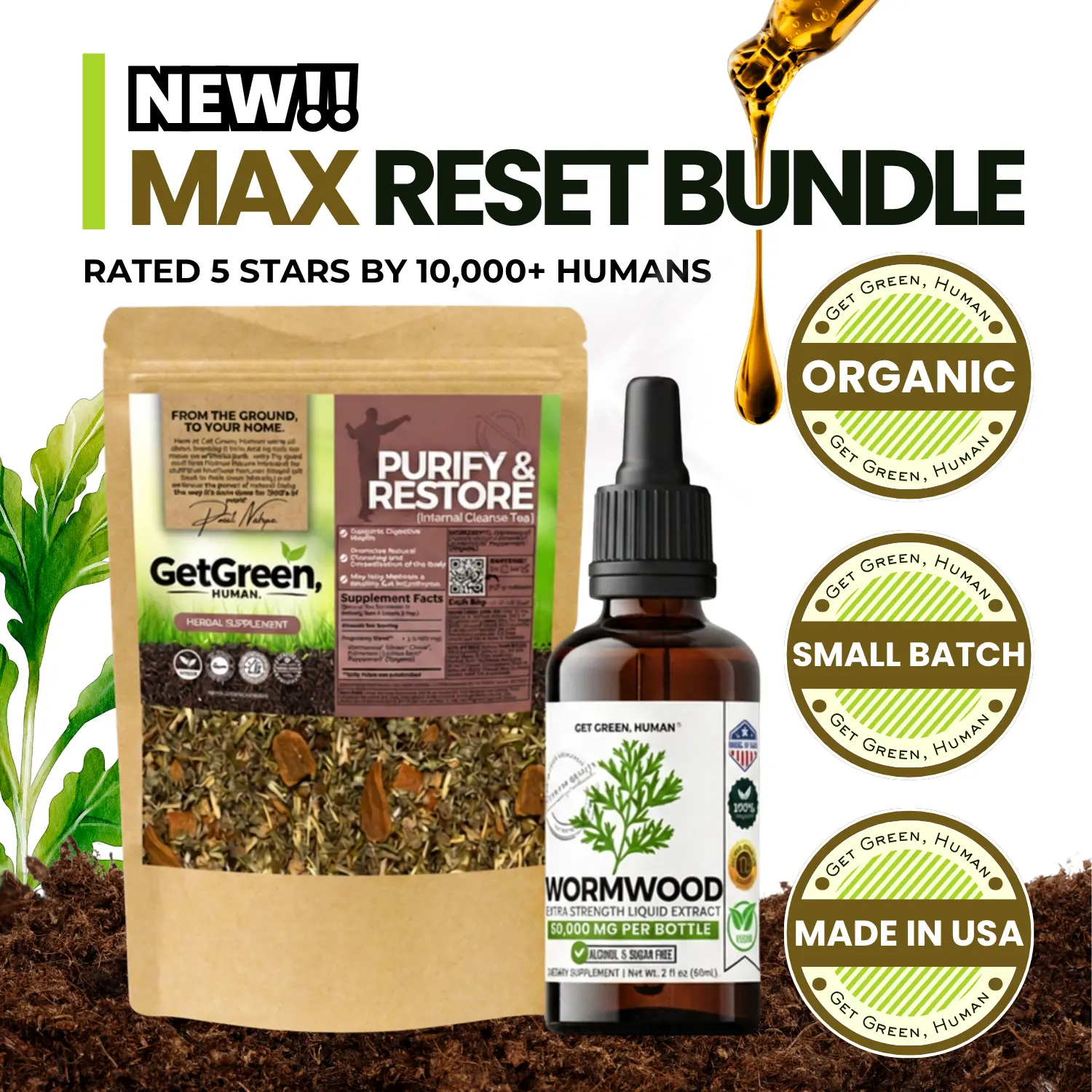 Herbal Cleanse Tea & Wormwood Tincture Bundle | Detox Tea + Herbal Drops